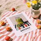 Kiwi Juice – on Striped Tablecloth, Lemonade Wall Decor, unframed on coastal sand