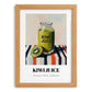 Kiwi Juice – on Striped Tablecloth, Lemonade Wall Decor, set in oak frame