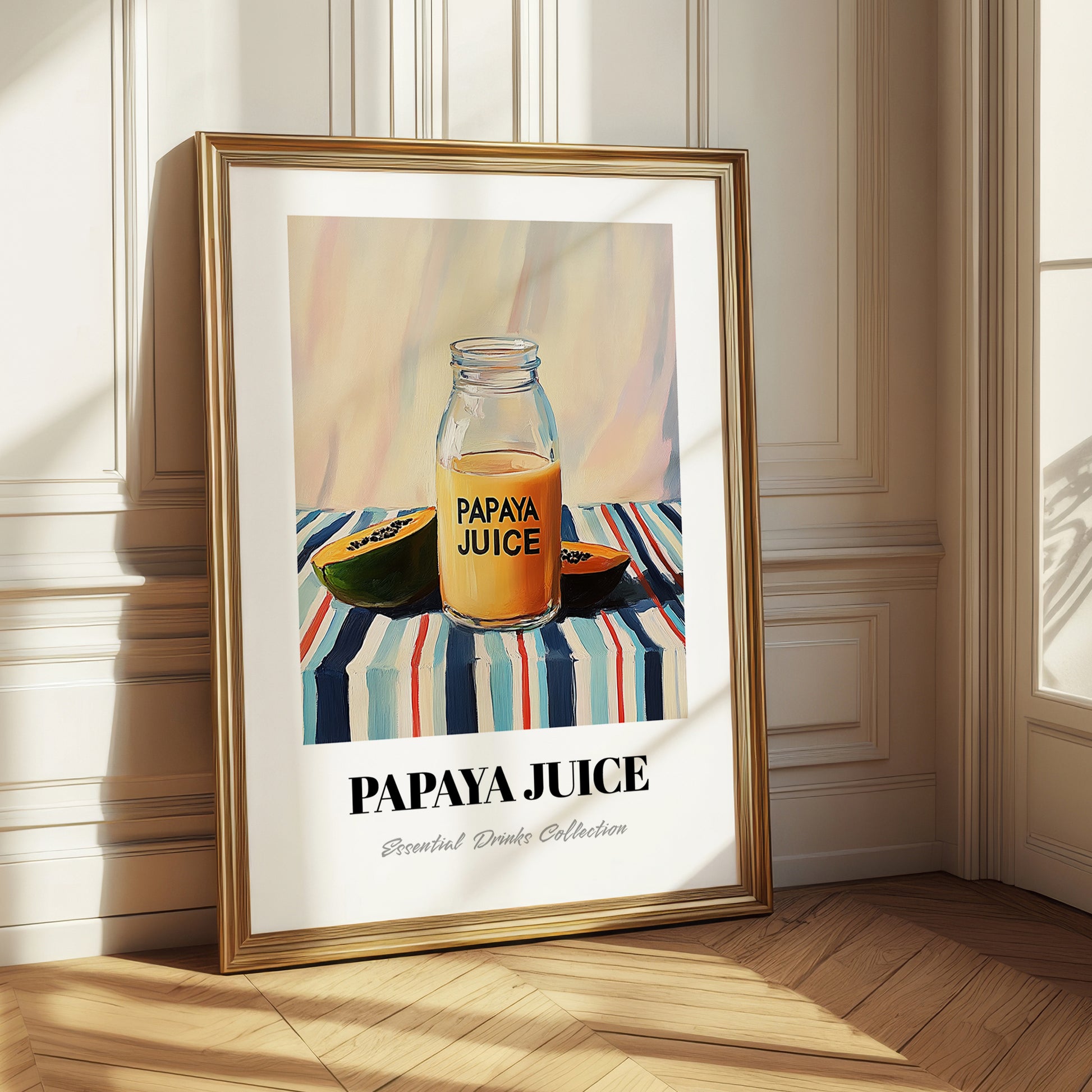 Papaya Juice – on Striped Tablecloth, Lemonade Illustration