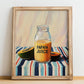 Papaya Juice – on Striped Tablecloth, Lemonade Illustration, no-text version framed in wood