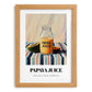 Papaya Juice – on Striped Tablecloth, Lemonade Illustration, set in oak frame