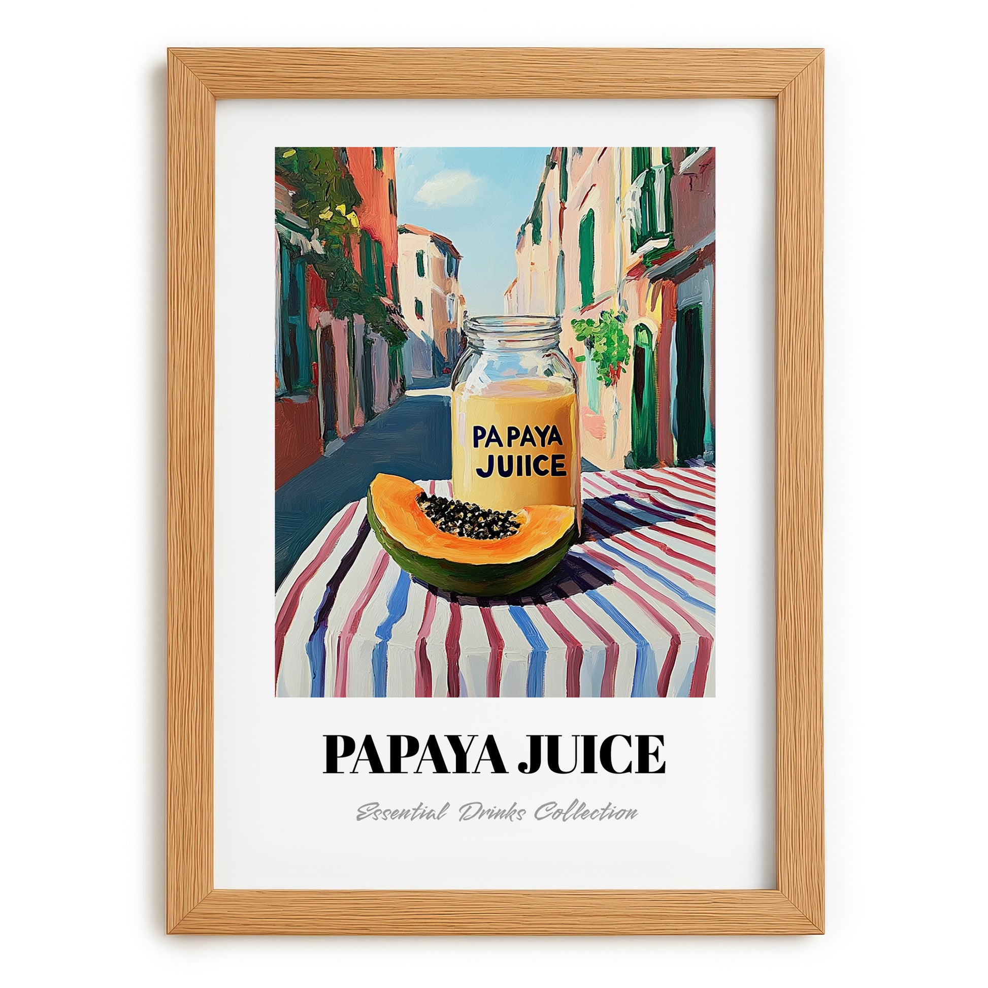 Papaya Juice – Italian Urban Café Scene, Lemonade Wall Art, set in oak frame