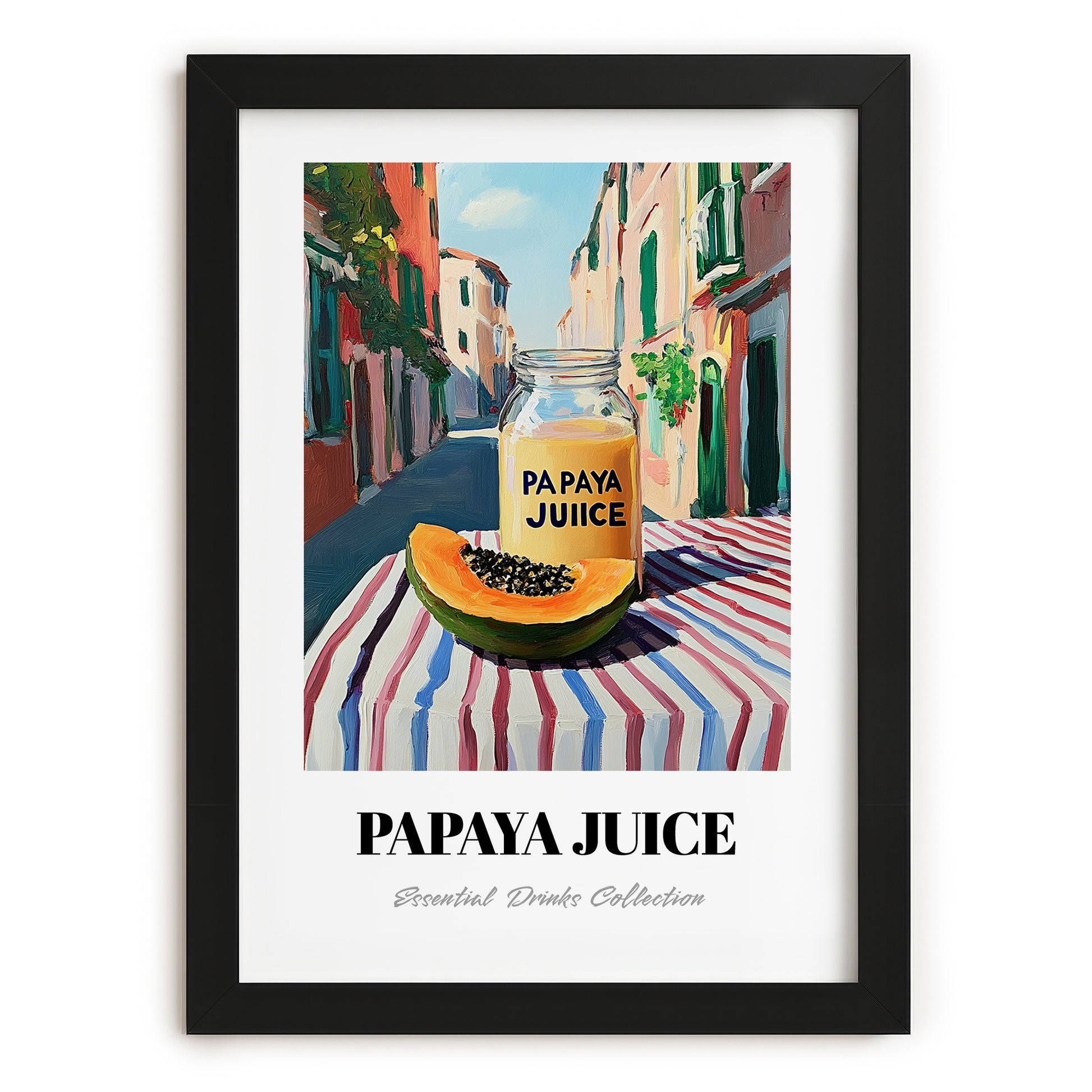 Papaya Juice – Italian Urban Café Scene, Lemonade Wall Art, in sleek black frame