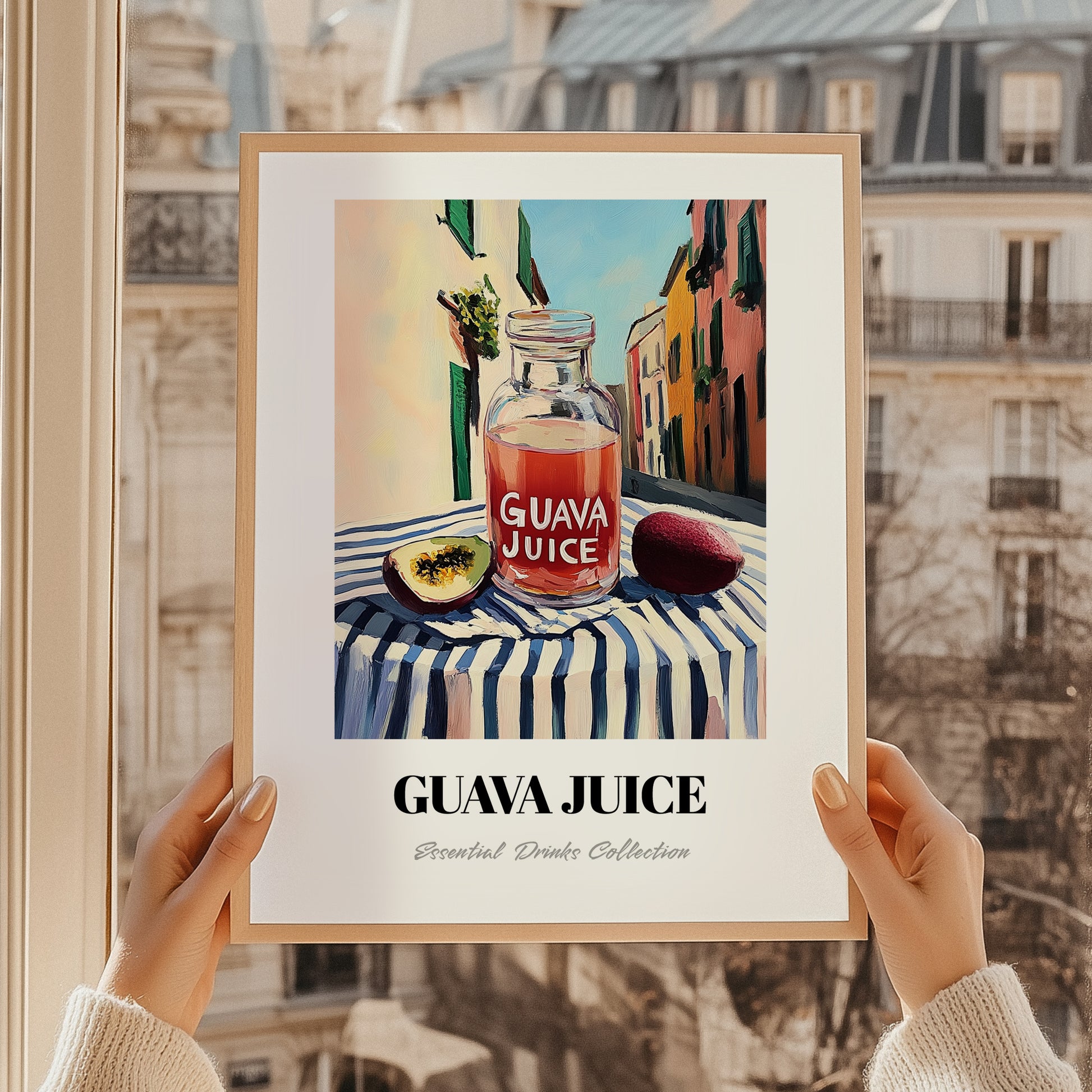 Guava Juice – Italian Urban Café Scene, Lemonade Print, styled in a charming Paris street view