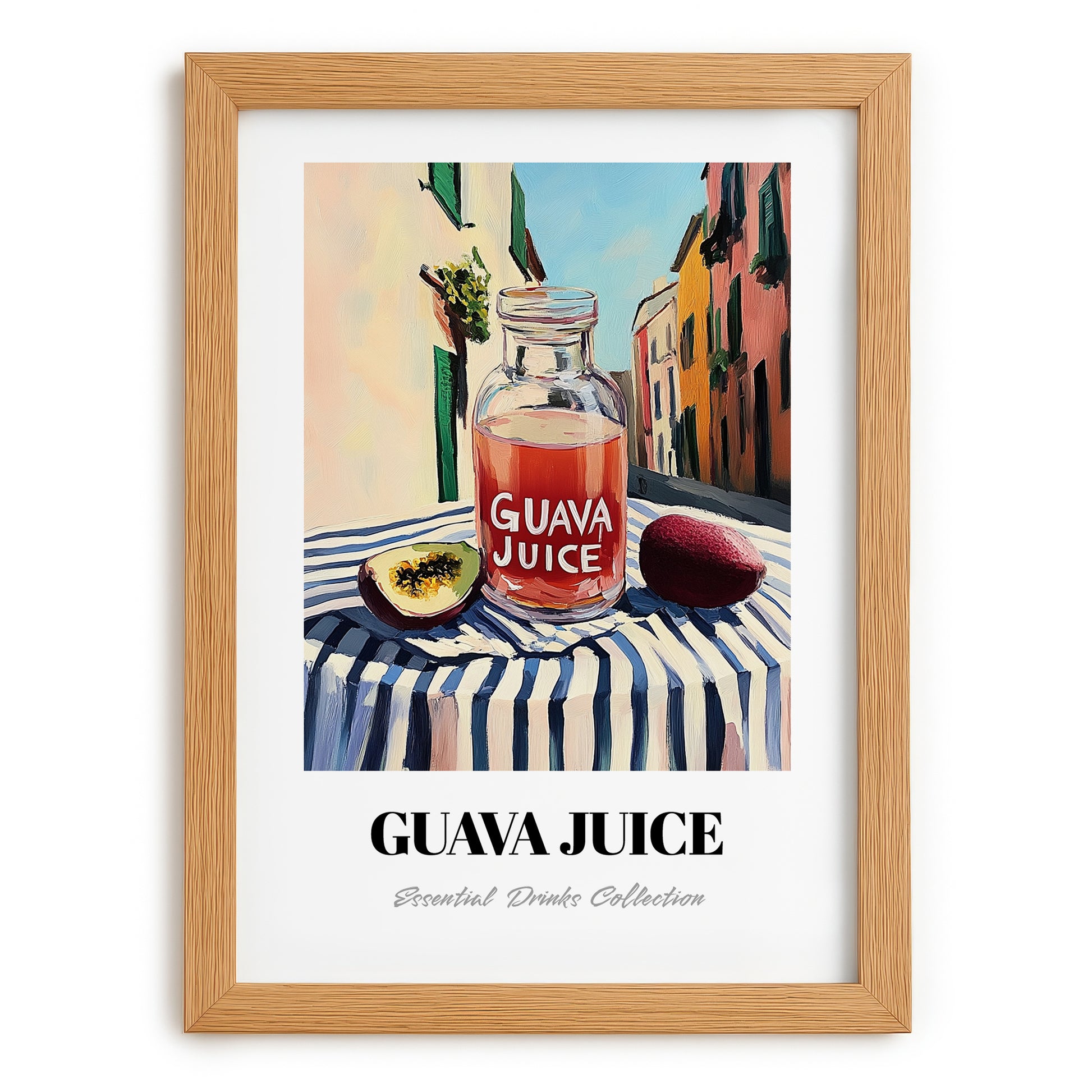 Guava Juice – Italian Urban Café Scene, Lemonade Print, set in oak frame