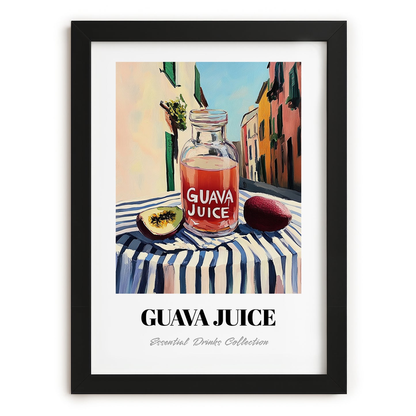 Guava Juice – Italian Urban Café Scene, Lemonade Print, in sleek black frame