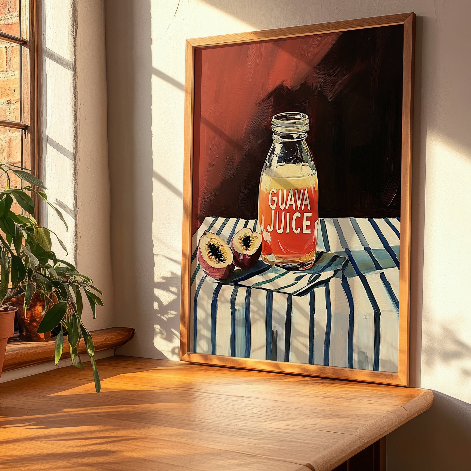 Guava Juice – on Striped Tablecloth, Lemonade Painting, clean layout with no caption