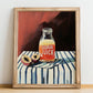 Guava Juice – on Striped Tablecloth, Lemonade Painting, no-text version framed in wood