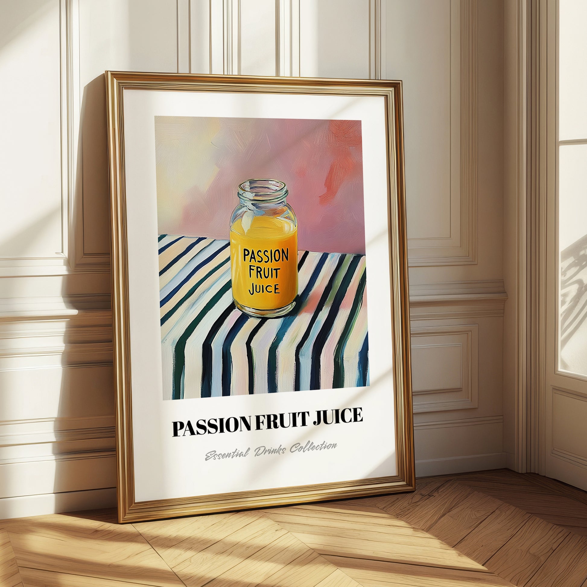 Passion Fruit Juice – on Striped Tablecloth, Lemonade Art