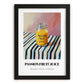 Passion Fruit Juice – on Striped Tablecloth, Lemonade Art, in sleek black frame
