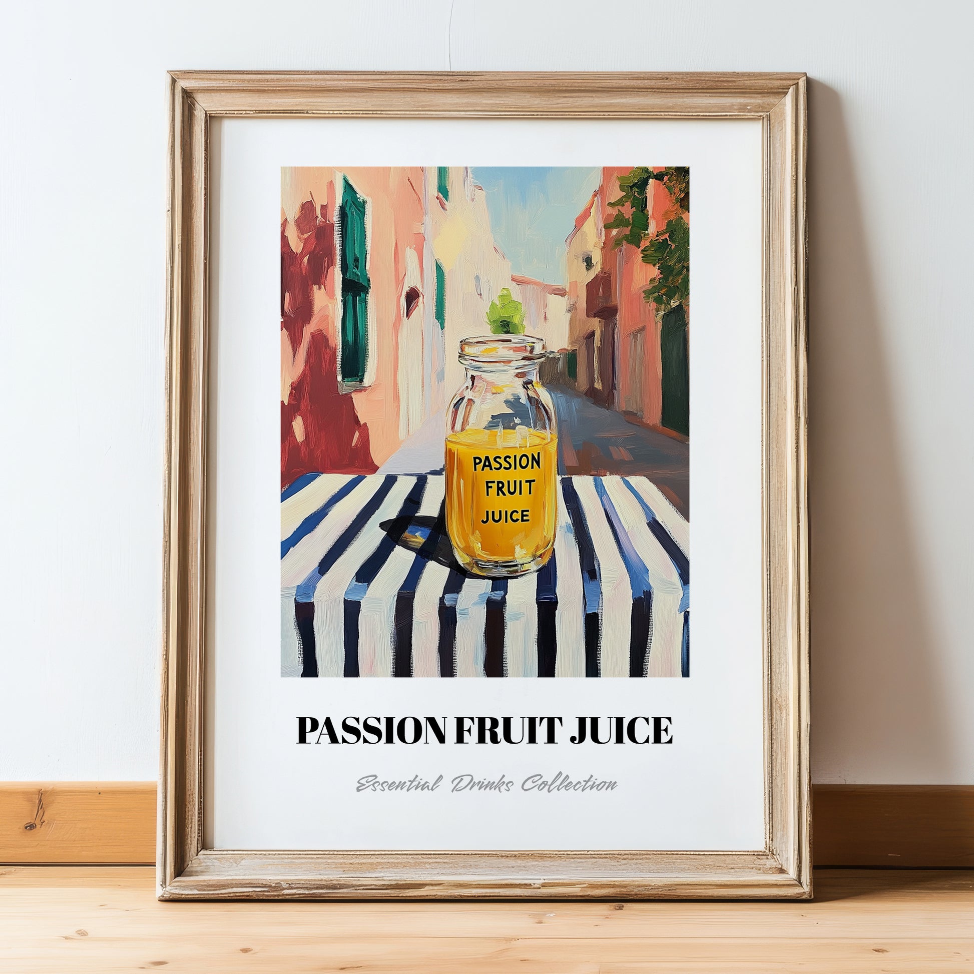 Passion Fruit Juice – Italian Café on the Corner, Lemonade Wall Decor, in wooden frame leaning on the floor