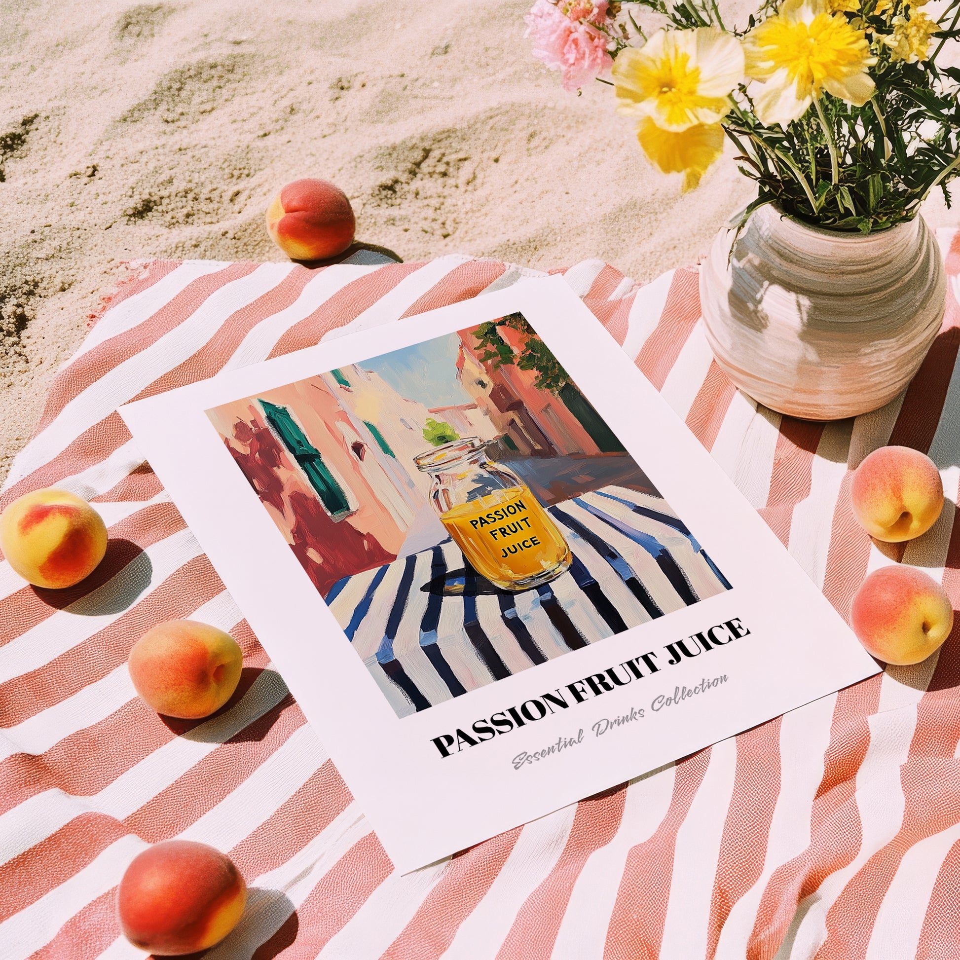 Passion Fruit Juice – Italian Café on the Corner, Lemonade Wall Decor, unframed on coastal sand