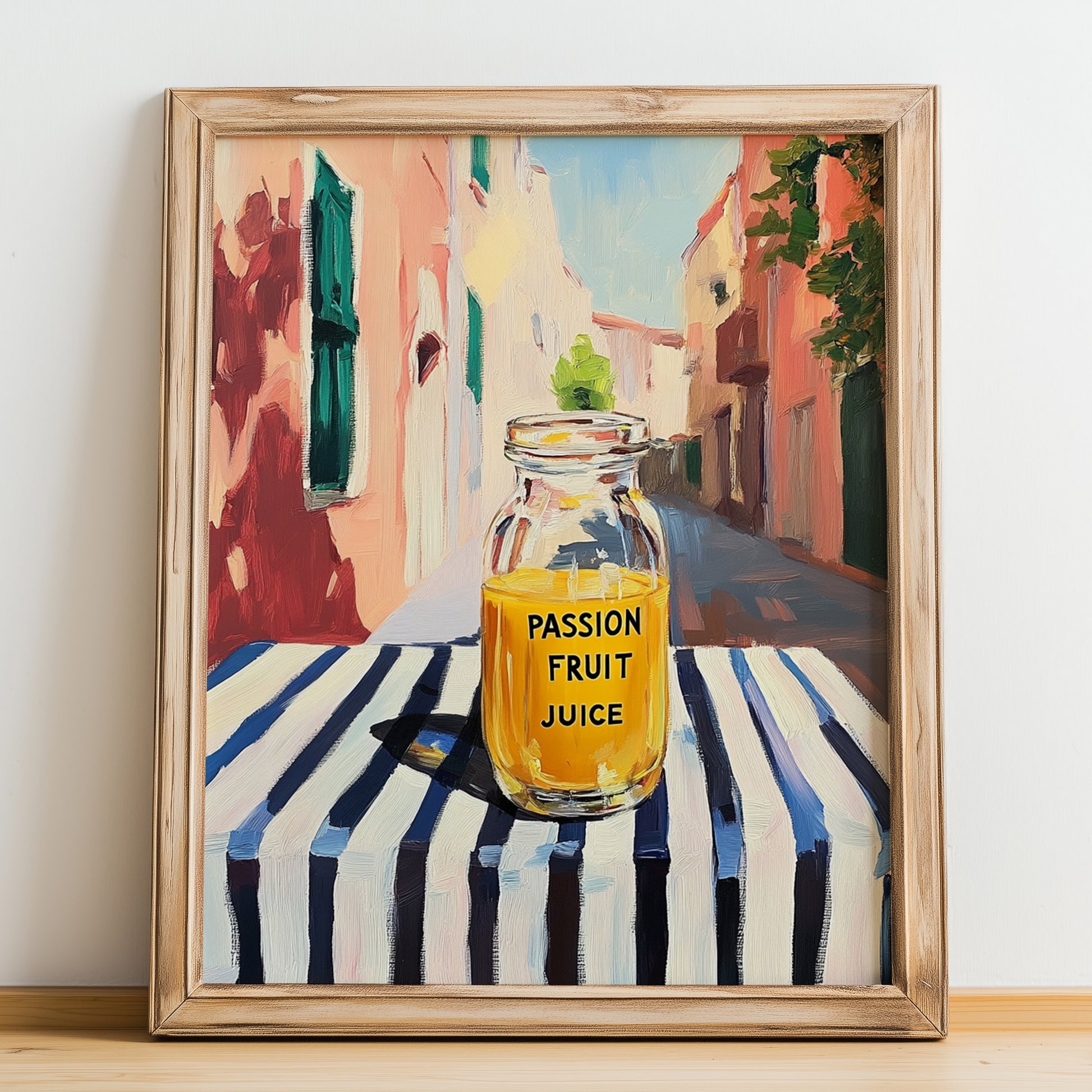 Passion Fruit Juice – Italian Café on the Corner, Lemonade Wall Decor, no-text version framed in wood