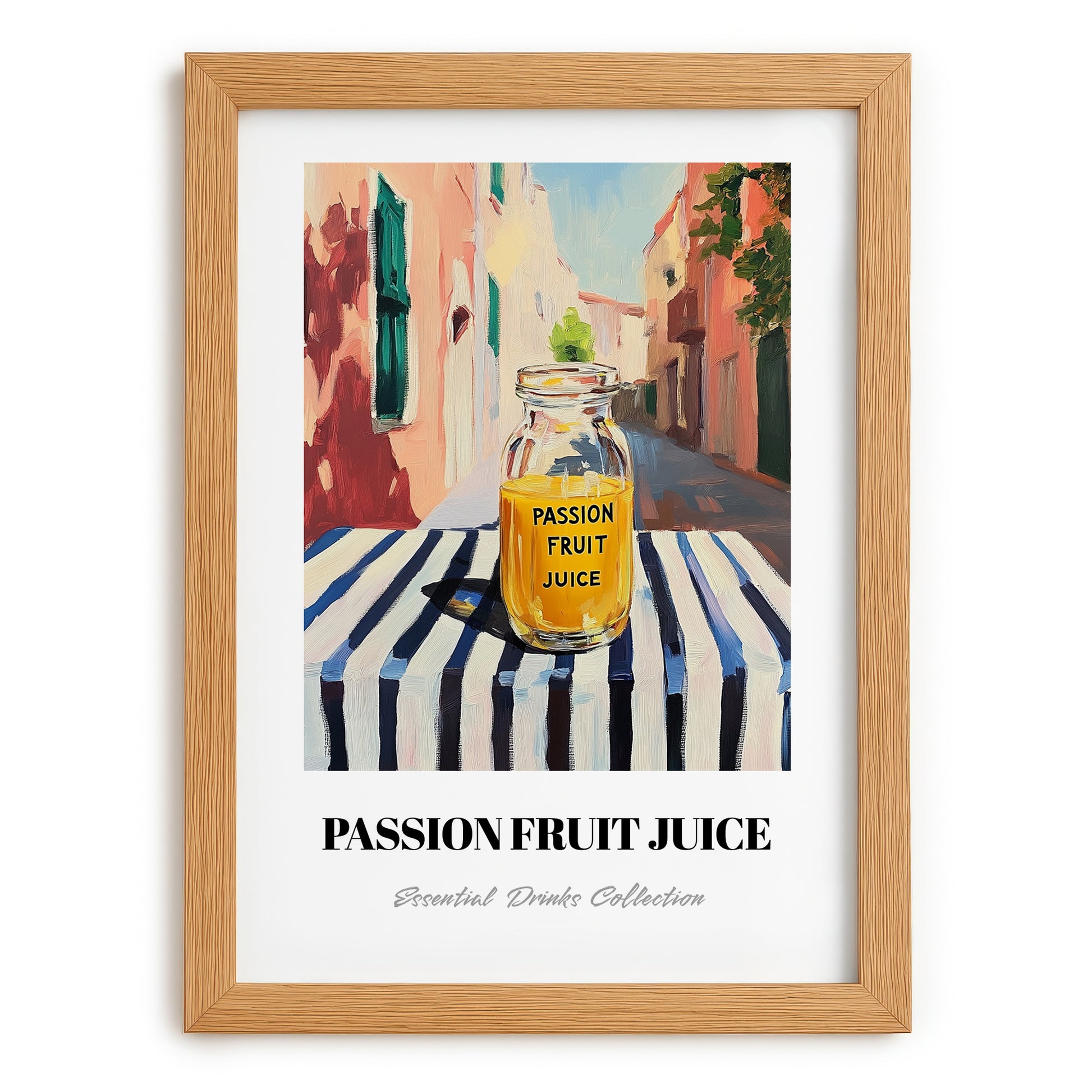 Passion Fruit Juice – Italian Café on the Corner, Lemonade Wall Decor, set in oak frame