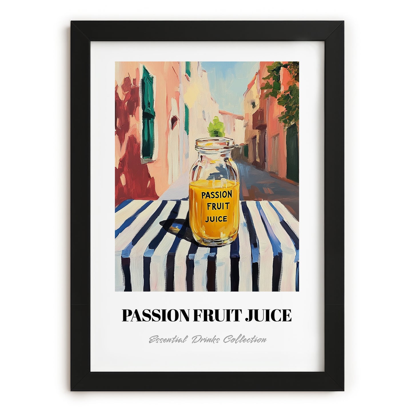 Passion Fruit Juice – Italian Café on the Corner, Lemonade Wall Decor, in sleek black frame
