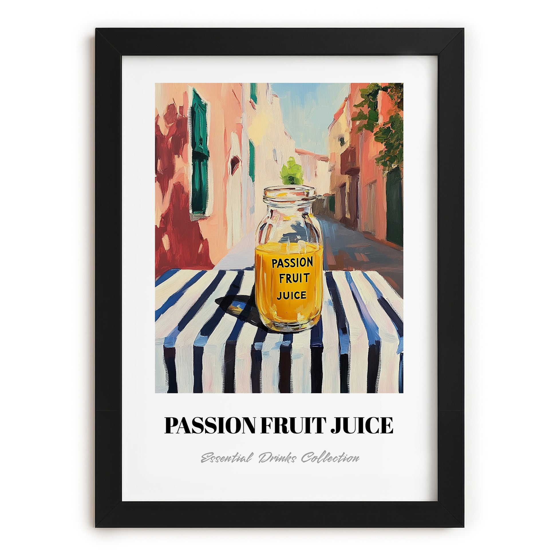 Passion Fruit Juice – Italian Café on the Corner, Lemonade Wall Decor, in sleek black frame
