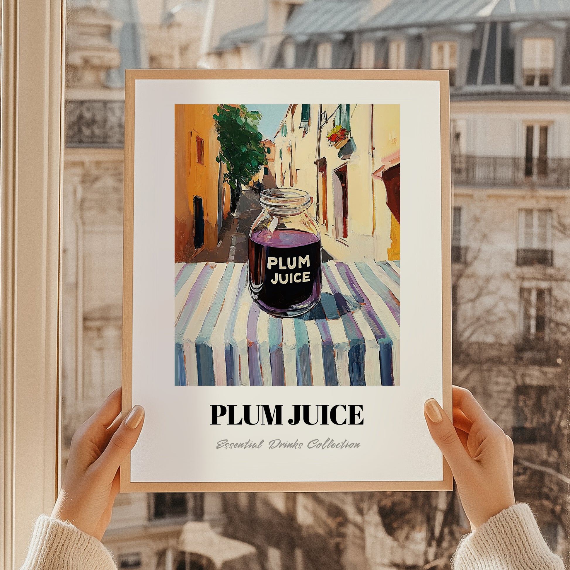Plum Juice – Italian Street Café Scene, Lemonade Wall Art, styled in a charming Paris street view