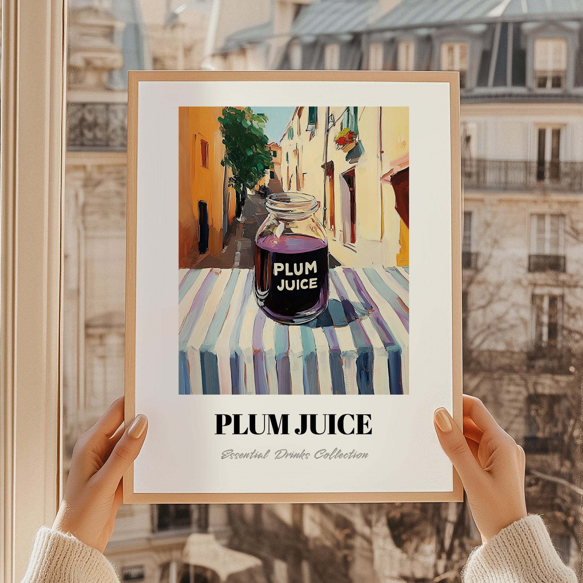 Plum Juice – Italian Street Café Scene, Lemonade Wall Art, styled in a charming Paris street view