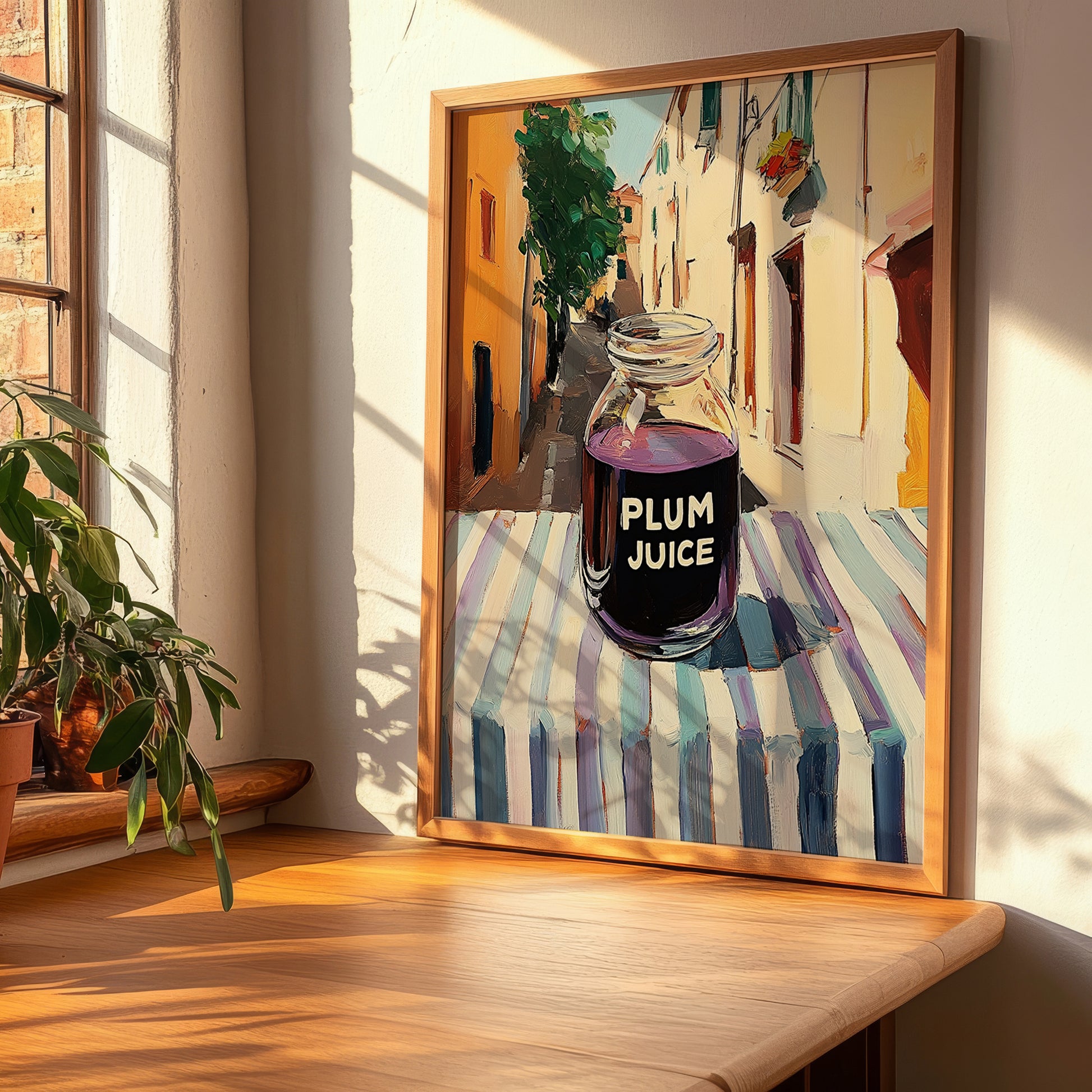 Plum Juice – Italian Street Café Scene, Lemonade Wall Art, clean layout with no caption
