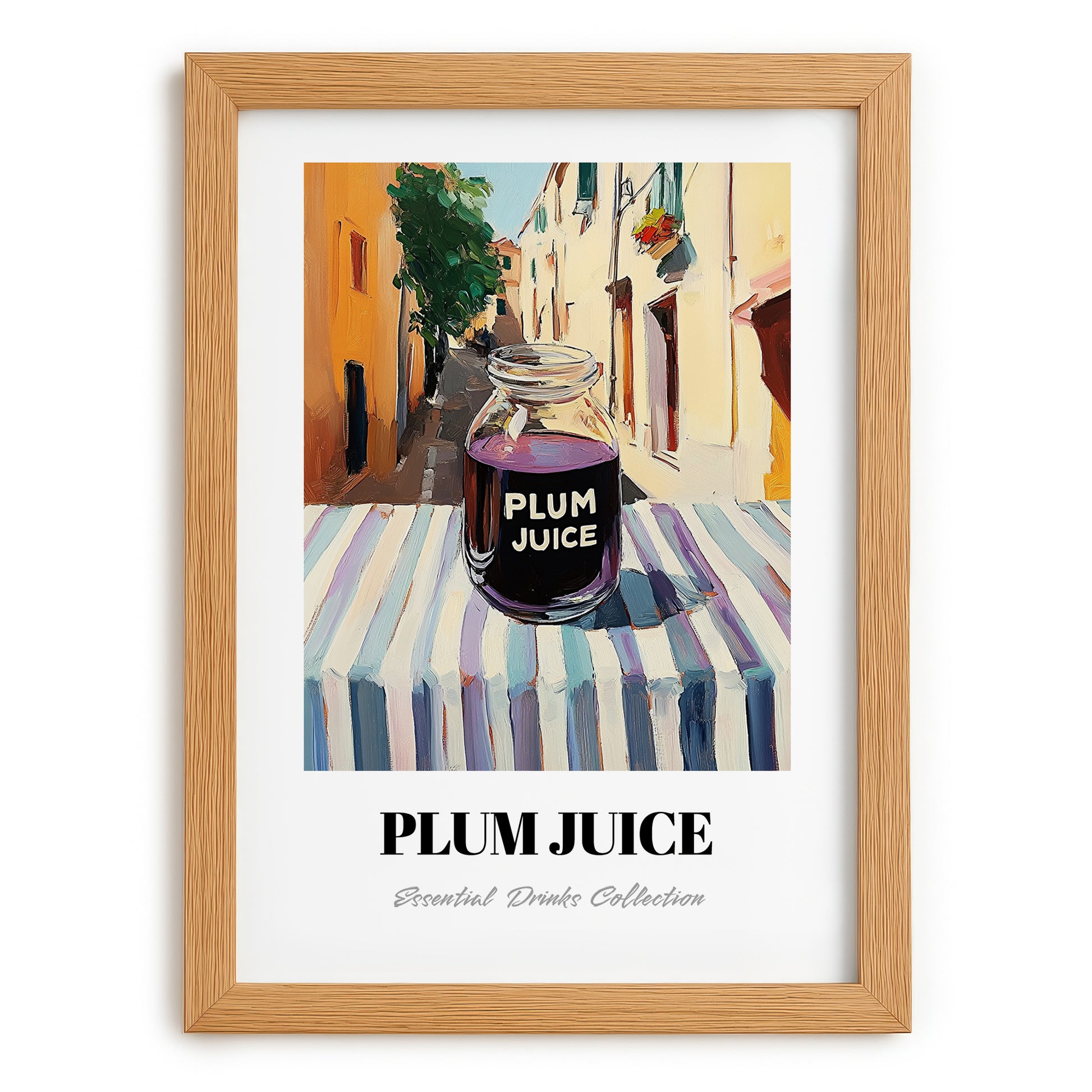 Plum Juice – Italian Street Café Scene, Lemonade Wall Art, set in oak frame