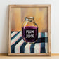 Plum Juice – on Striped Tablecloth, Lemonade Still Life, no-text version framed in wood