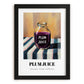 Plum Juice – on Striped Tablecloth, Lemonade Still Life, in sleek black frame