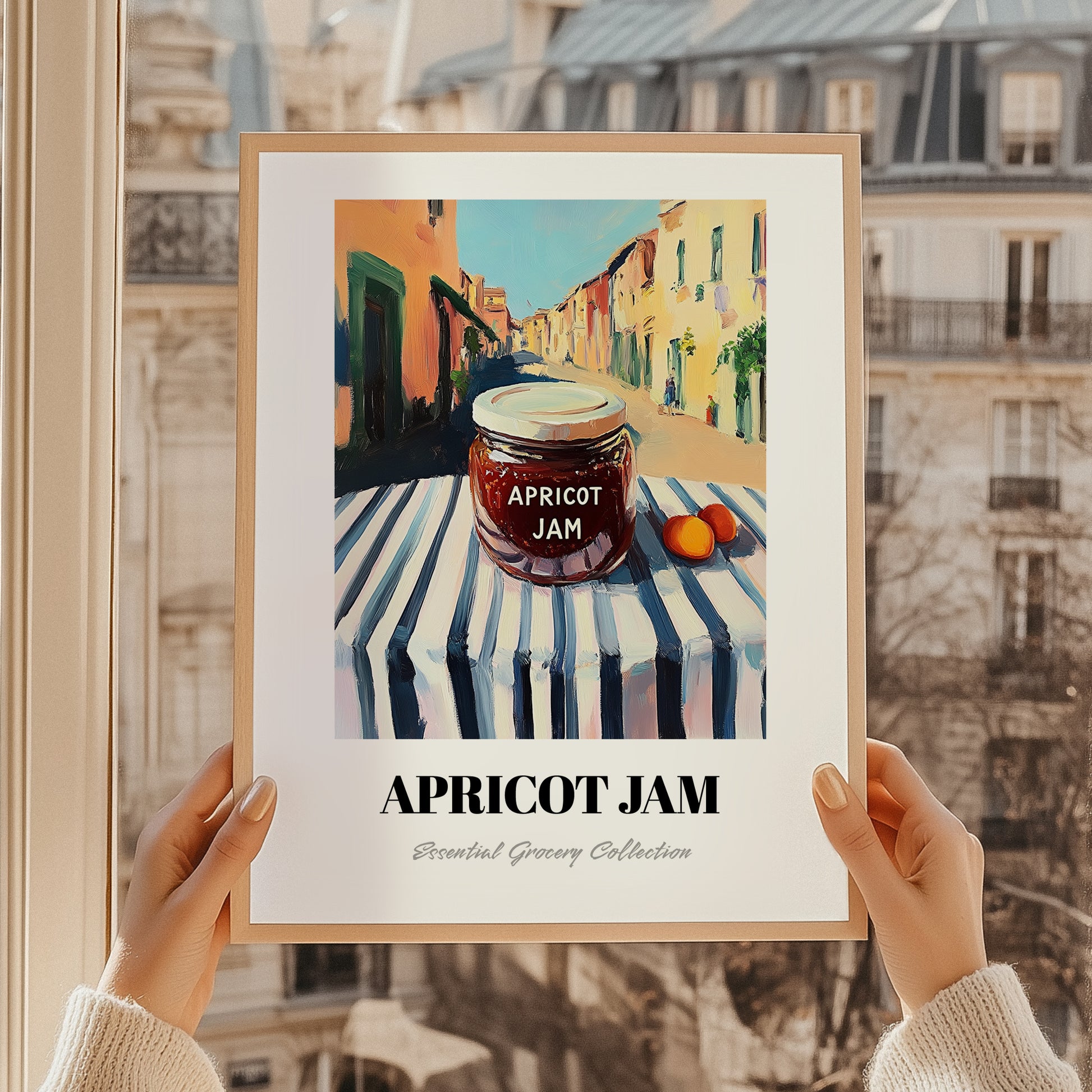 Apricot Jam – Italian Urban Café Scene, Jam Wall Decor, styled in a charming Paris street view