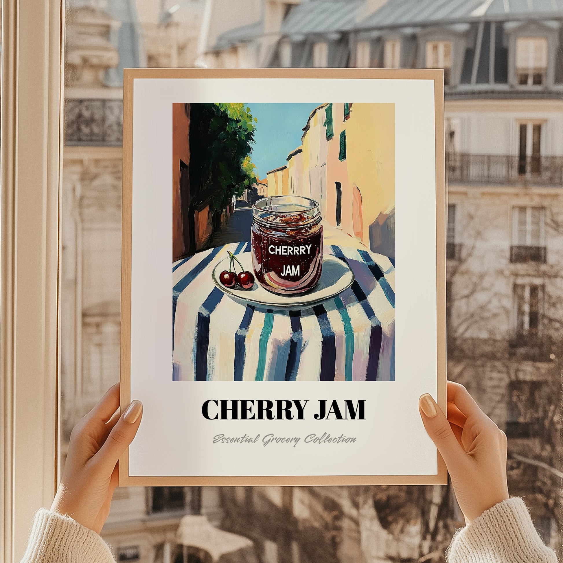 Cherry Jam – Italian Café on the Corner, Jam Painting, styled in a charming Paris street view