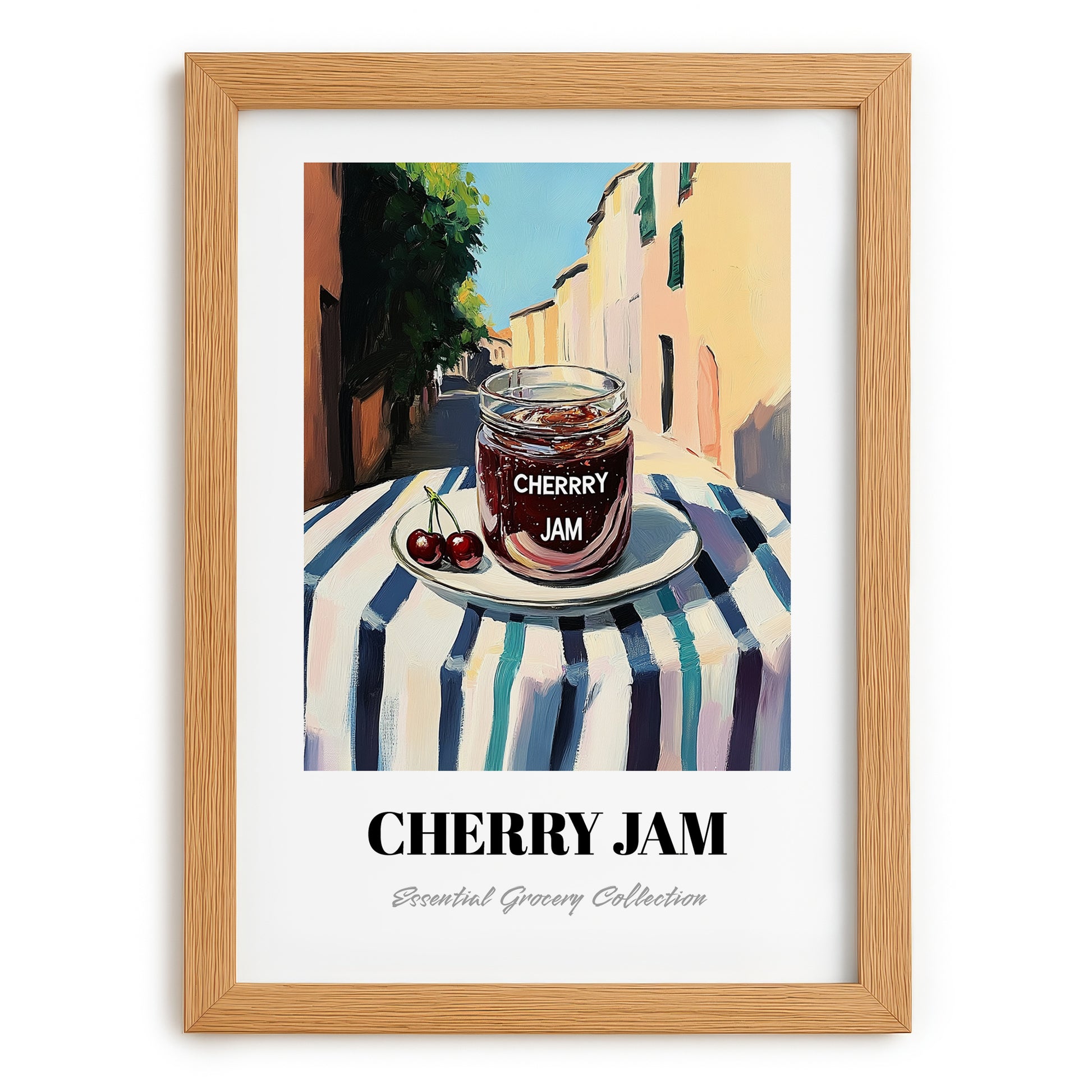 Cherry Jam – Italian Café on the Corner, Jam Painting, set in oak frame