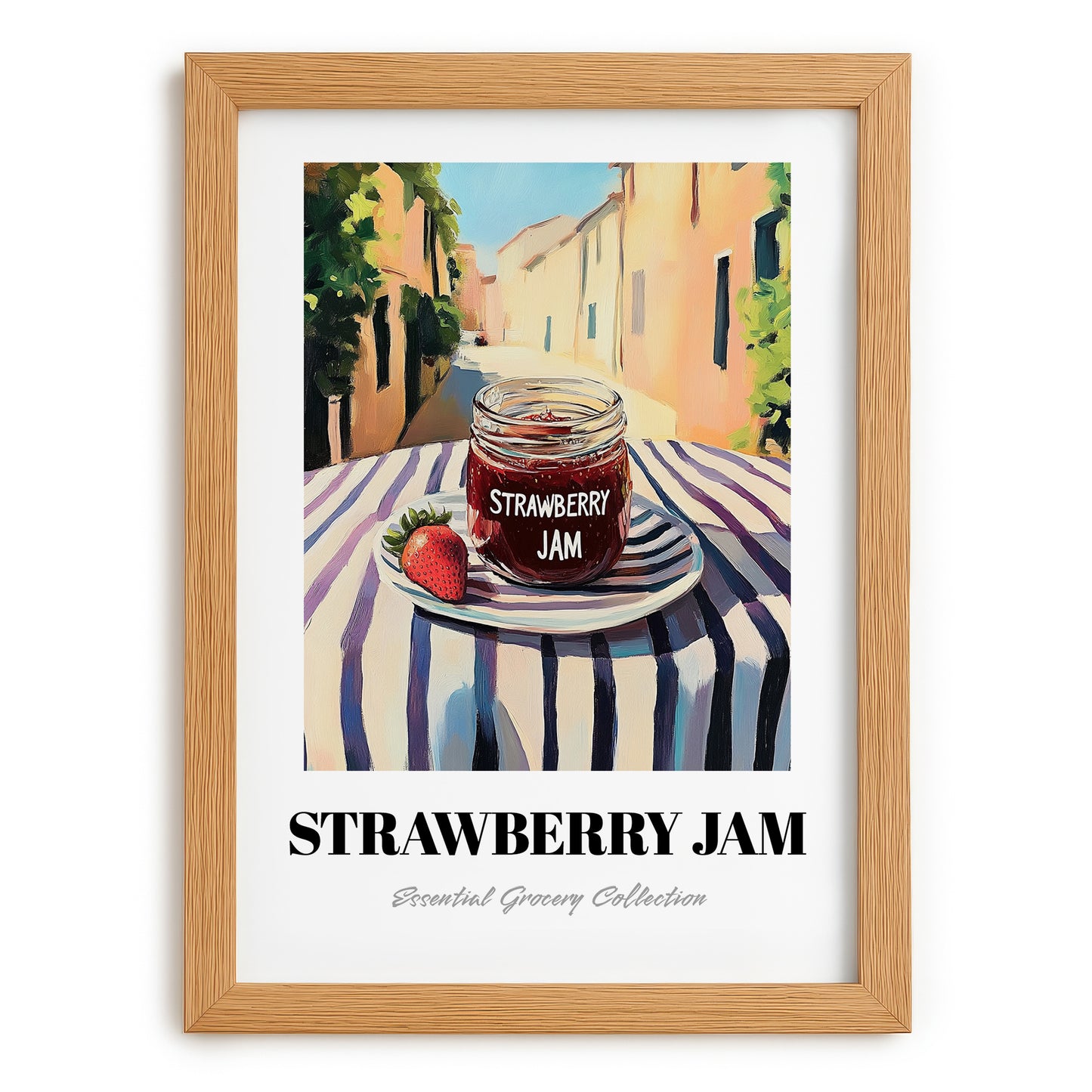 Strawberry Jam – Italian Urban Café Scene, Jam Painting, set in oak frame