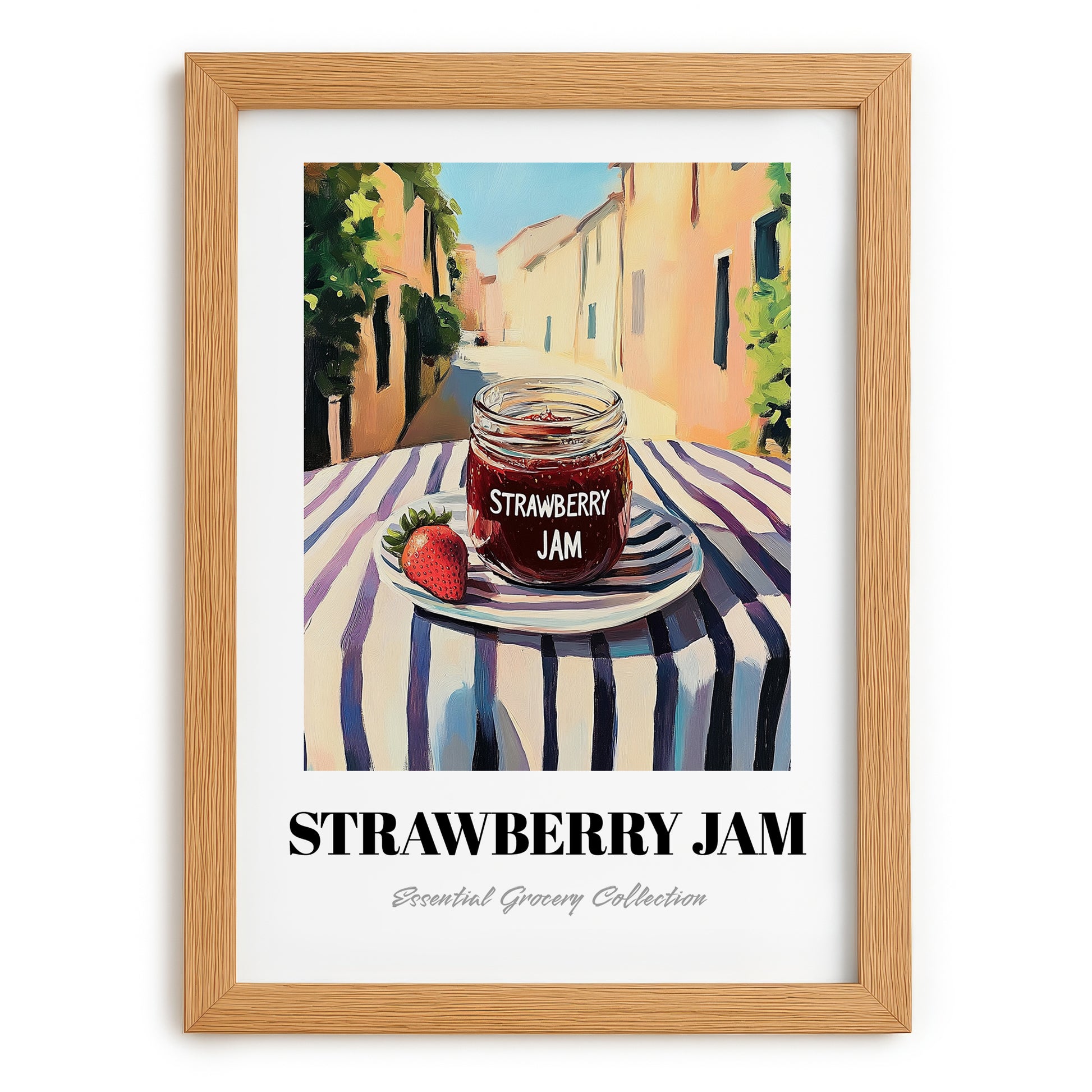 Strawberry Jam – Italian Urban Café Scene, Jam Painting, set in oak frame
