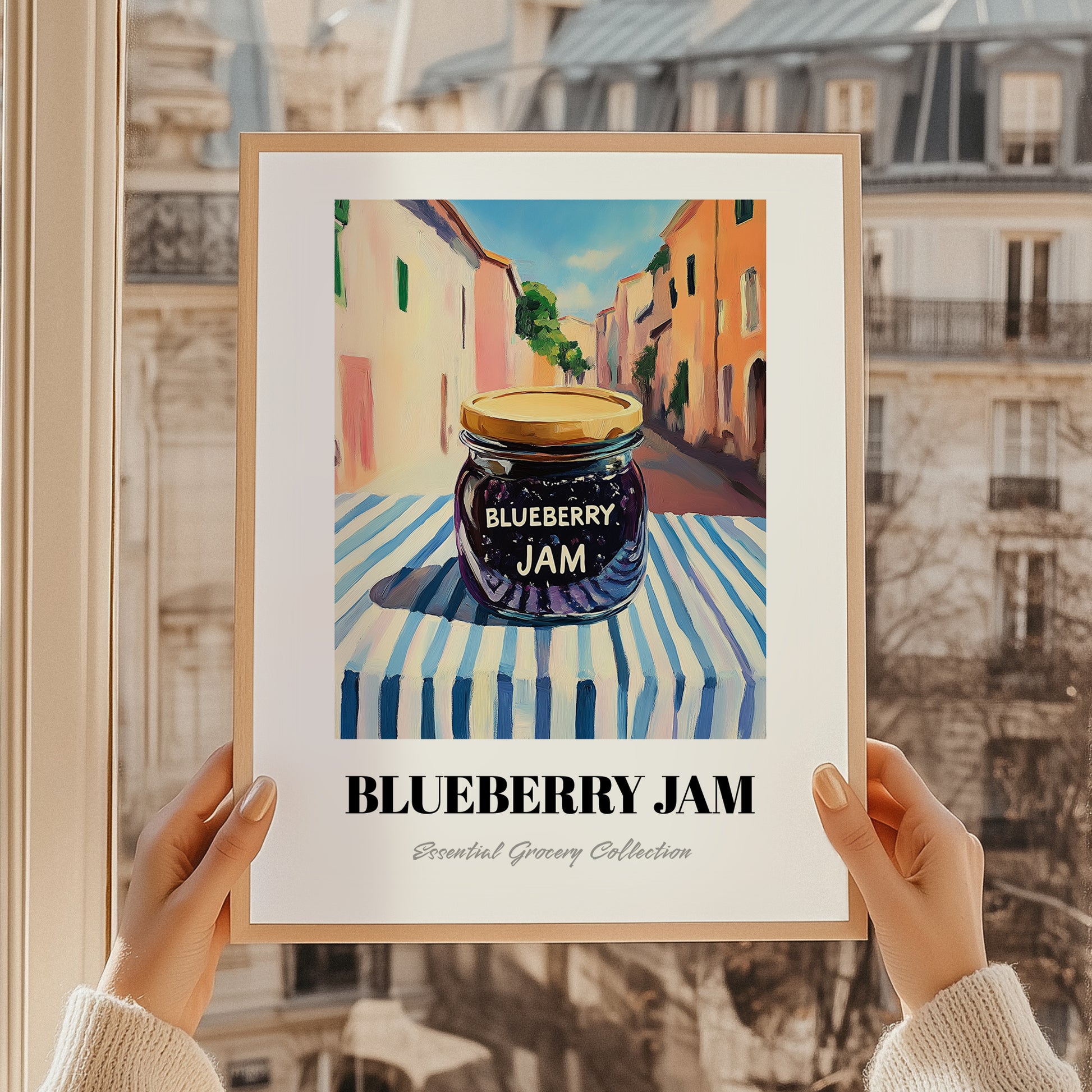 Blueberry Jam – Italian Café on the Corner, Jam Print, styled in a charming Paris street view
