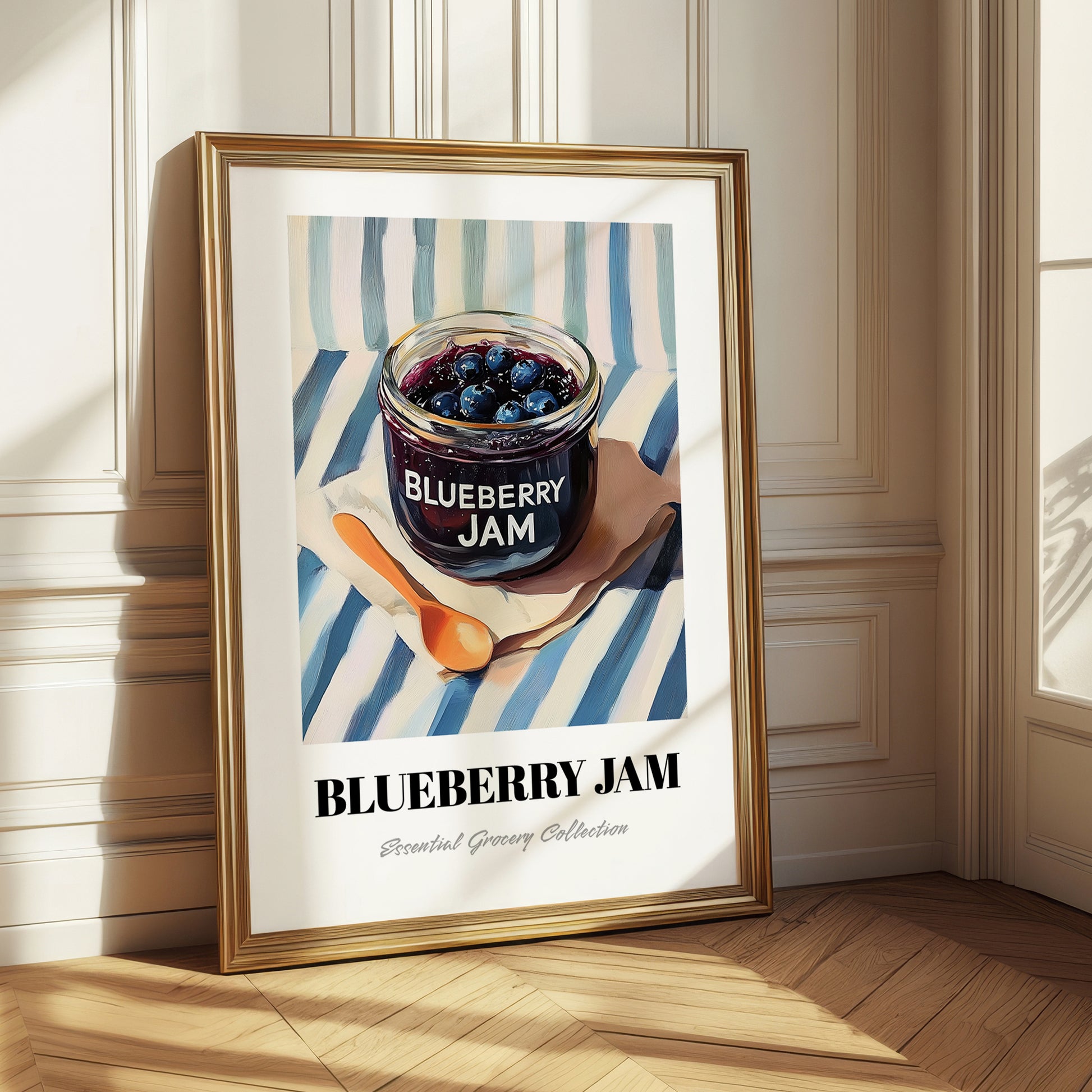 Blueberry Jam – on Striped Tablecloth, Jam Wall Decor