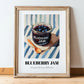 Blueberry Jam – on Striped Tablecloth, Jam Wall Decor, in wooden frame leaning on the floor
