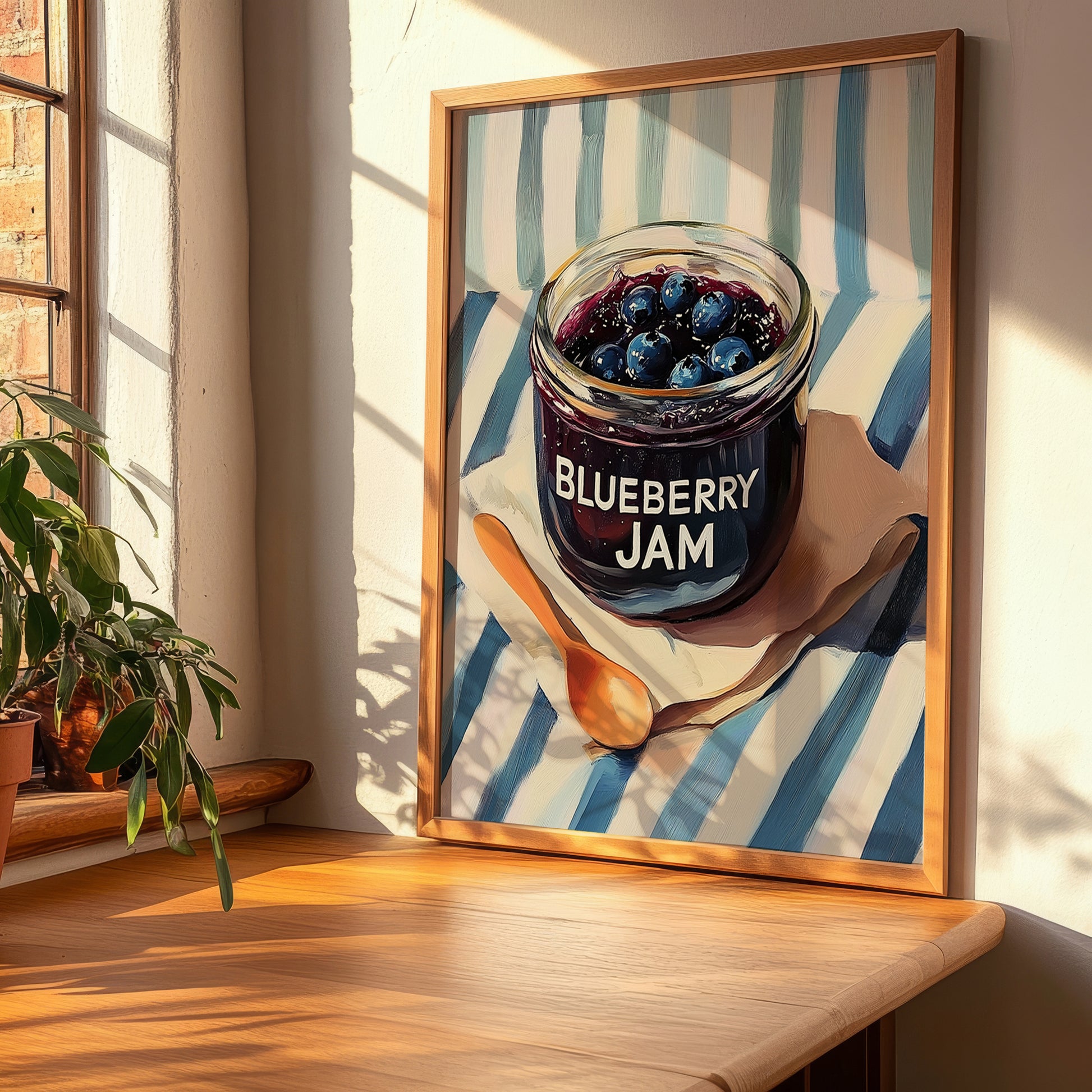 Blueberry Jam – on Striped Tablecloth, Jam Wall Decor, clean layout with no caption