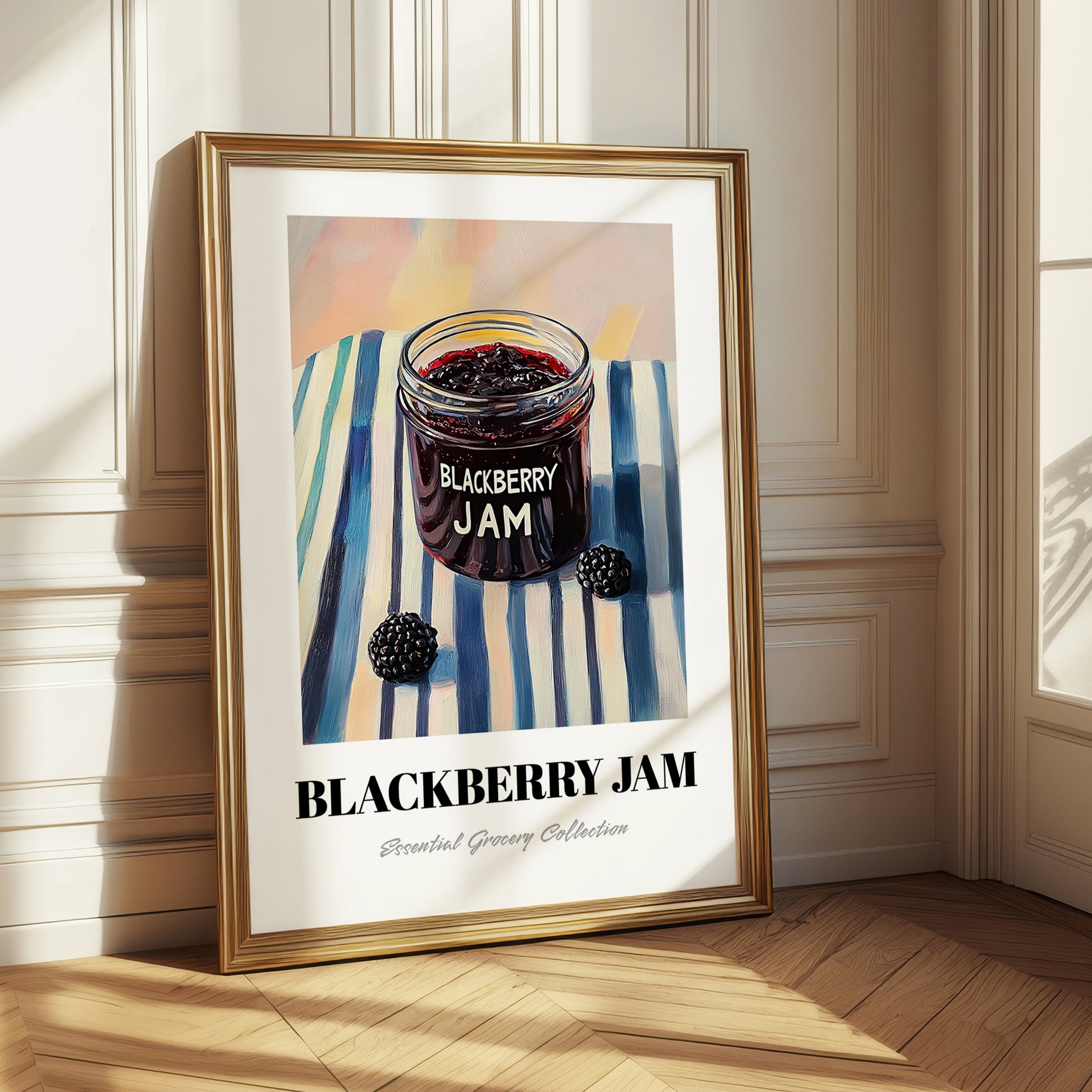 Blackberry Jam – on Striped Tablecloth, Jam Poster