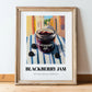 Blackberry Jam – Italian Urban Café Scene, Jam Print, in wooden frame leaning on the floor