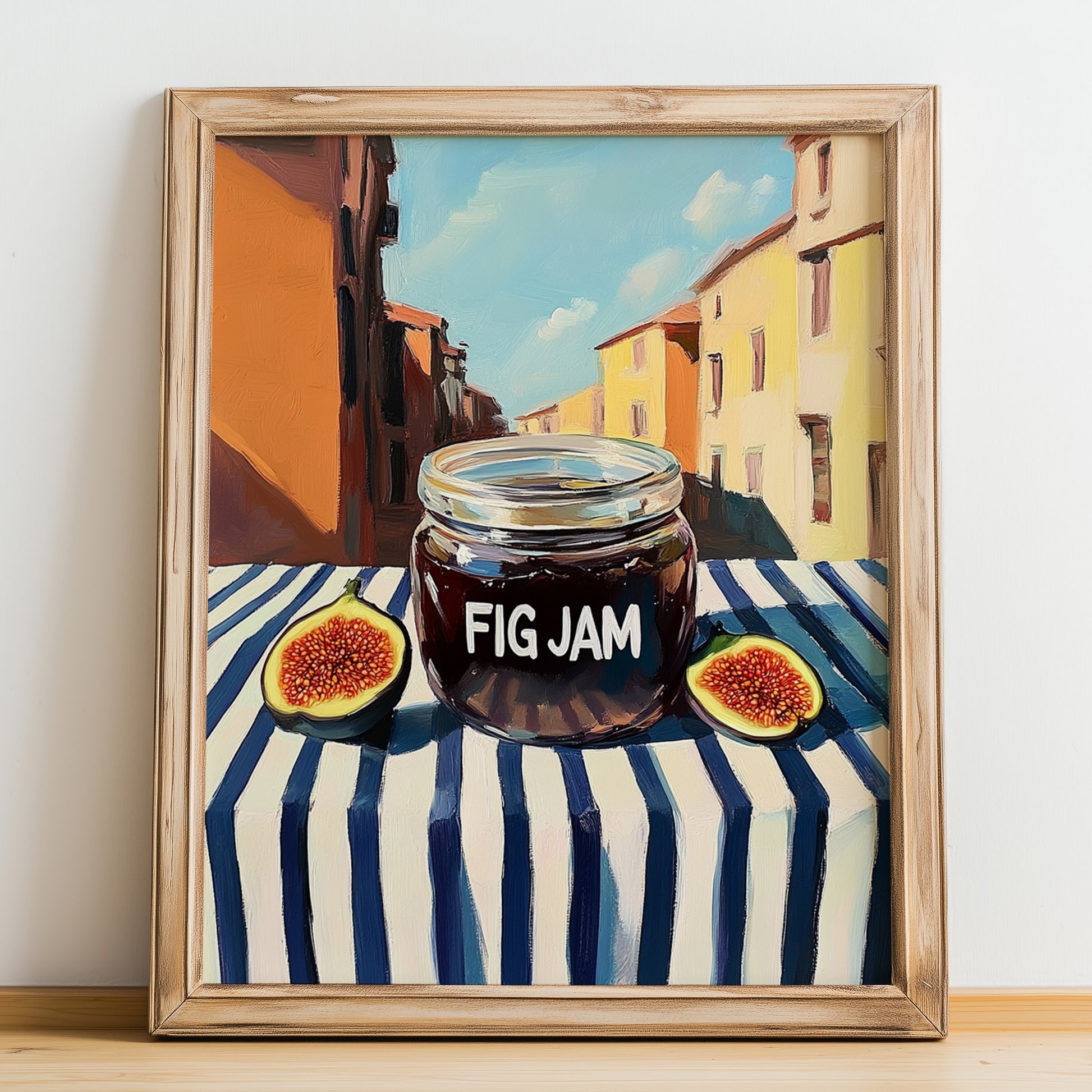 Fig Jam – Italian Café on the Corner, Jam Wall Decor, no-text version framed in wood