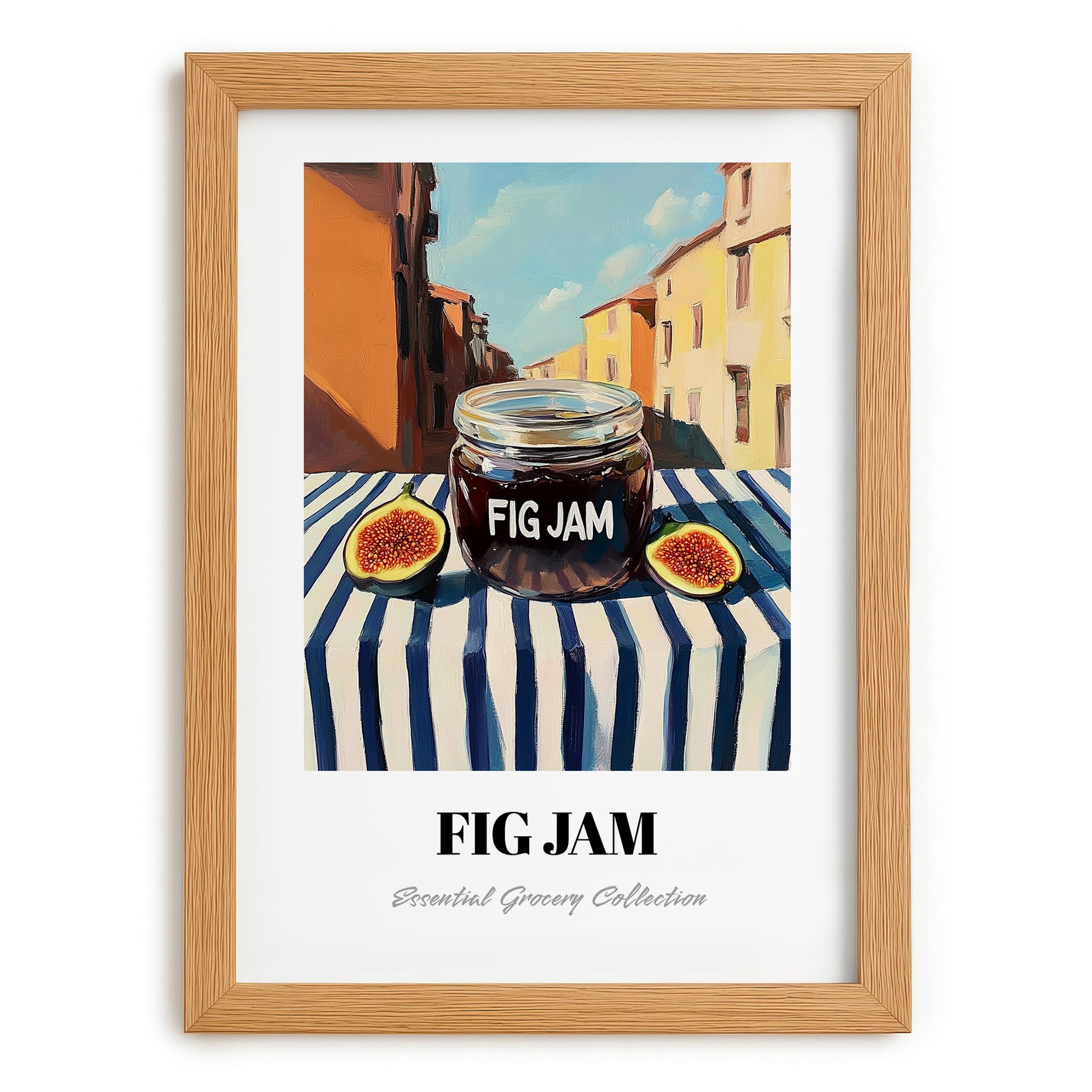 Fig Jam – Italian Café on the Corner, Jam Wall Decor, set in oak frame