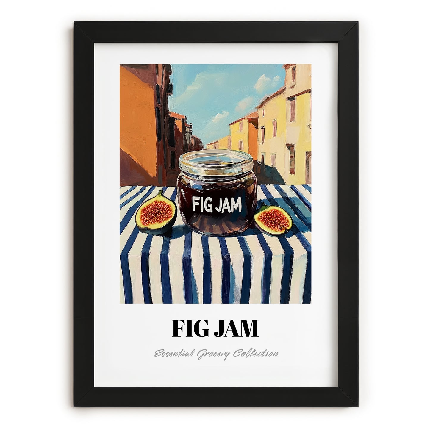 Fig Jam – Italian Café on the Corner, Jam Wall Decor, in sleek black frame