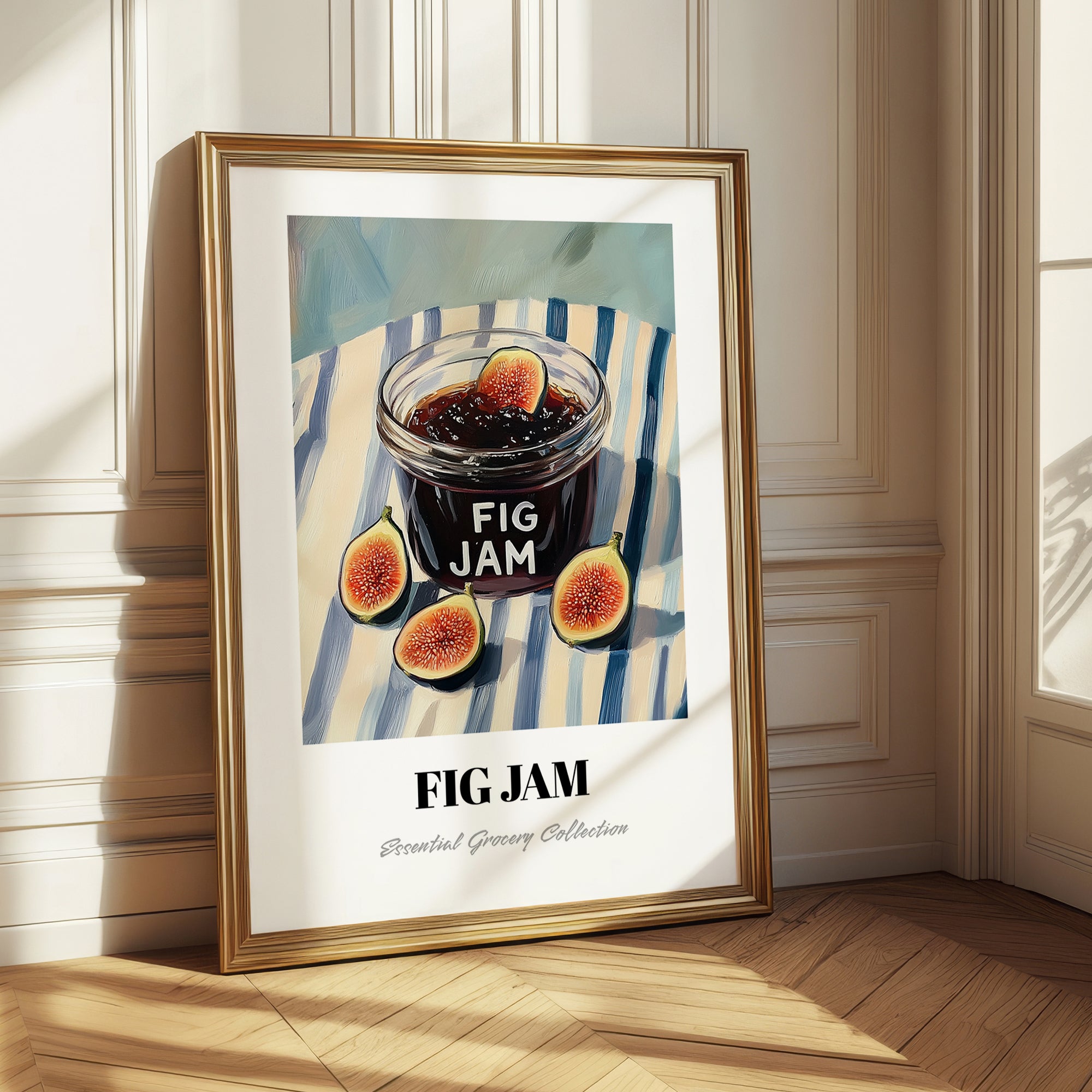 Fig Jam – on Striped Tablecloth, Jam Wall Decor