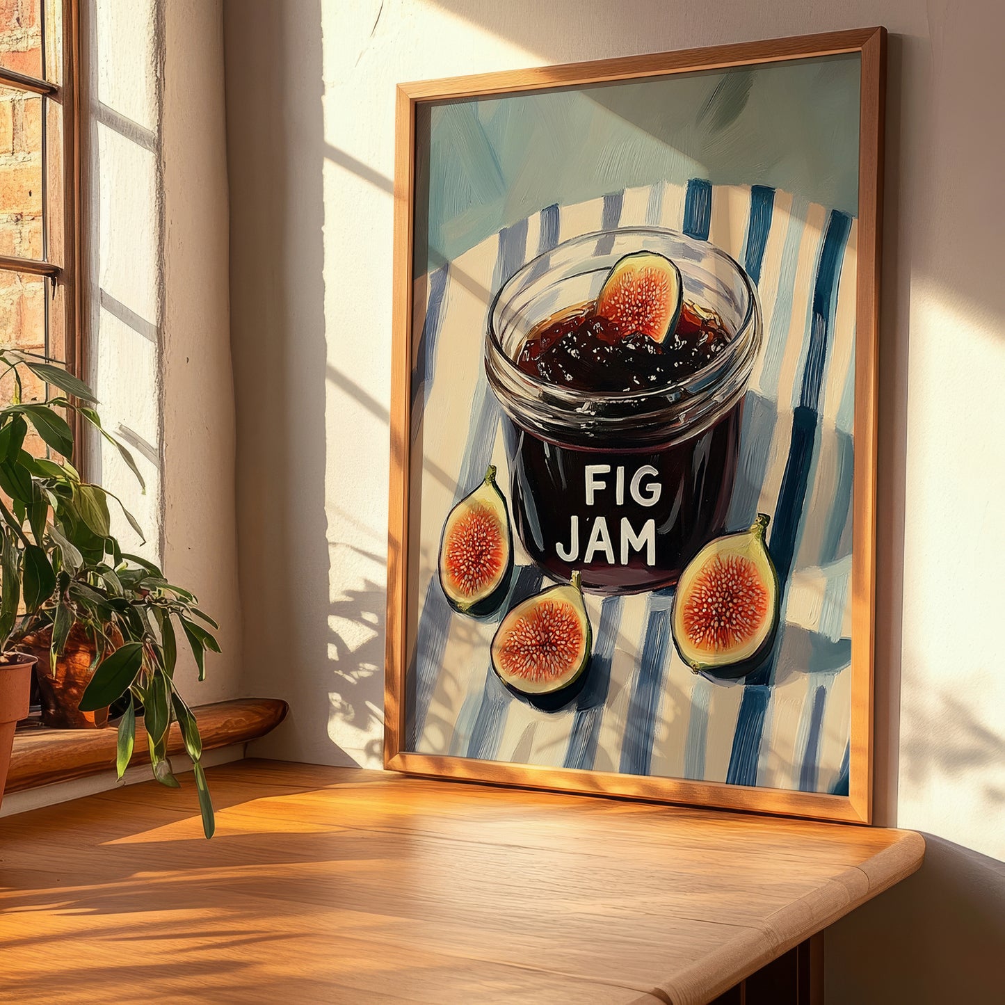 Fig Jam – on Striped Tablecloth, Jam Wall Decor, clean layout with no caption