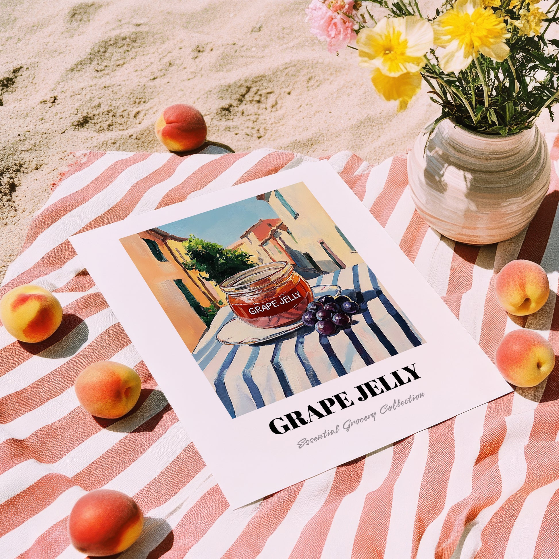 Grape Jelly – Italian Café on the Corner, Jam Illustration, unframed on coastal sand