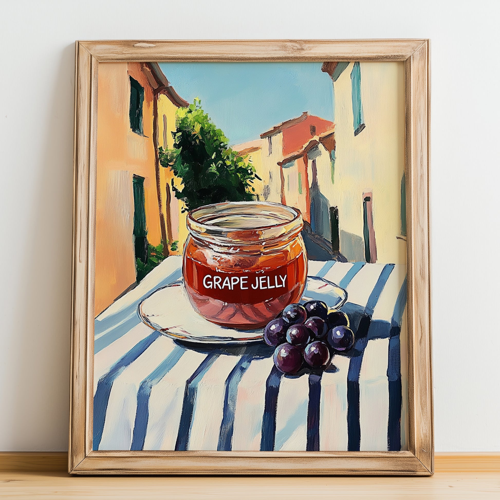 Grape Jelly – Italian Café on the Corner, Jam Illustration, no-text version framed in wood