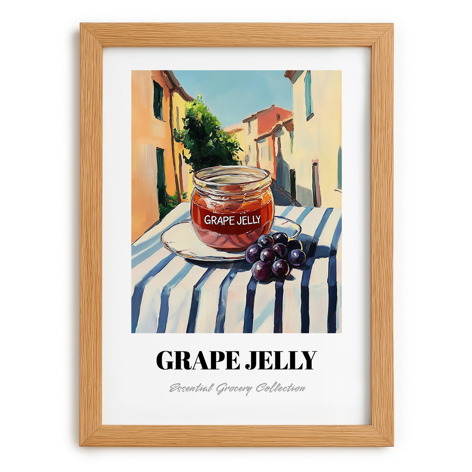 Grape Jelly – Italian Café on the Corner, Jam Illustration, set in oak frame