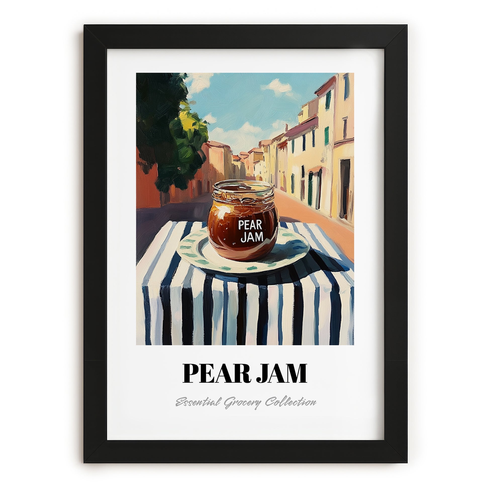 Pear Jam – Italian Urban Café Scene, Jam Still Life, in sleek black frame