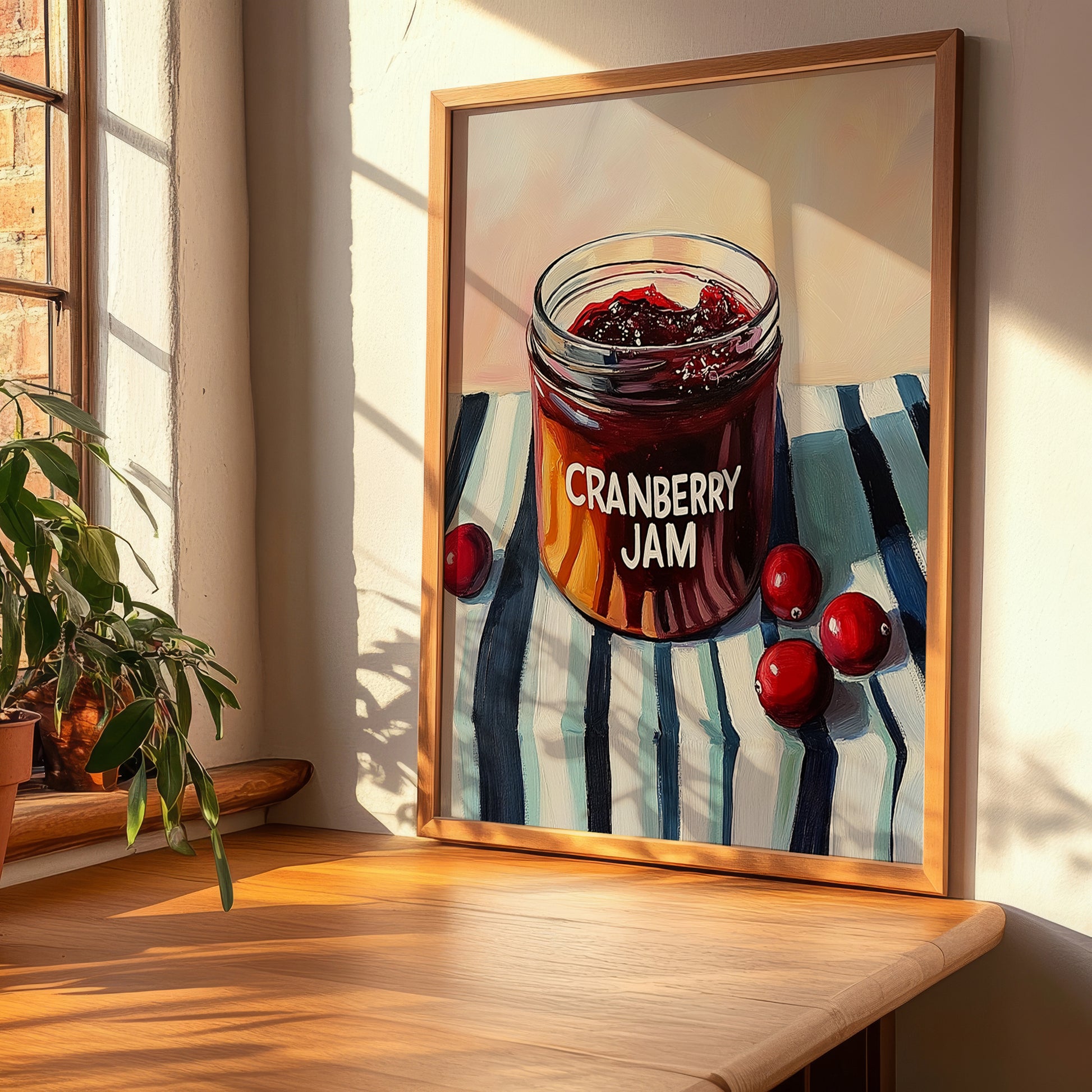 Cranberry Jam – on Striped Tablecloth, Jam Wall Poster, clean layout with no caption