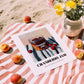 Cranberry Jam – on Striped Tablecloth, Jam Wall Poster, unframed on coastal sand