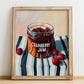 Cranberry Jam – on Striped Tablecloth, Jam Wall Poster, no-text version framed in wood