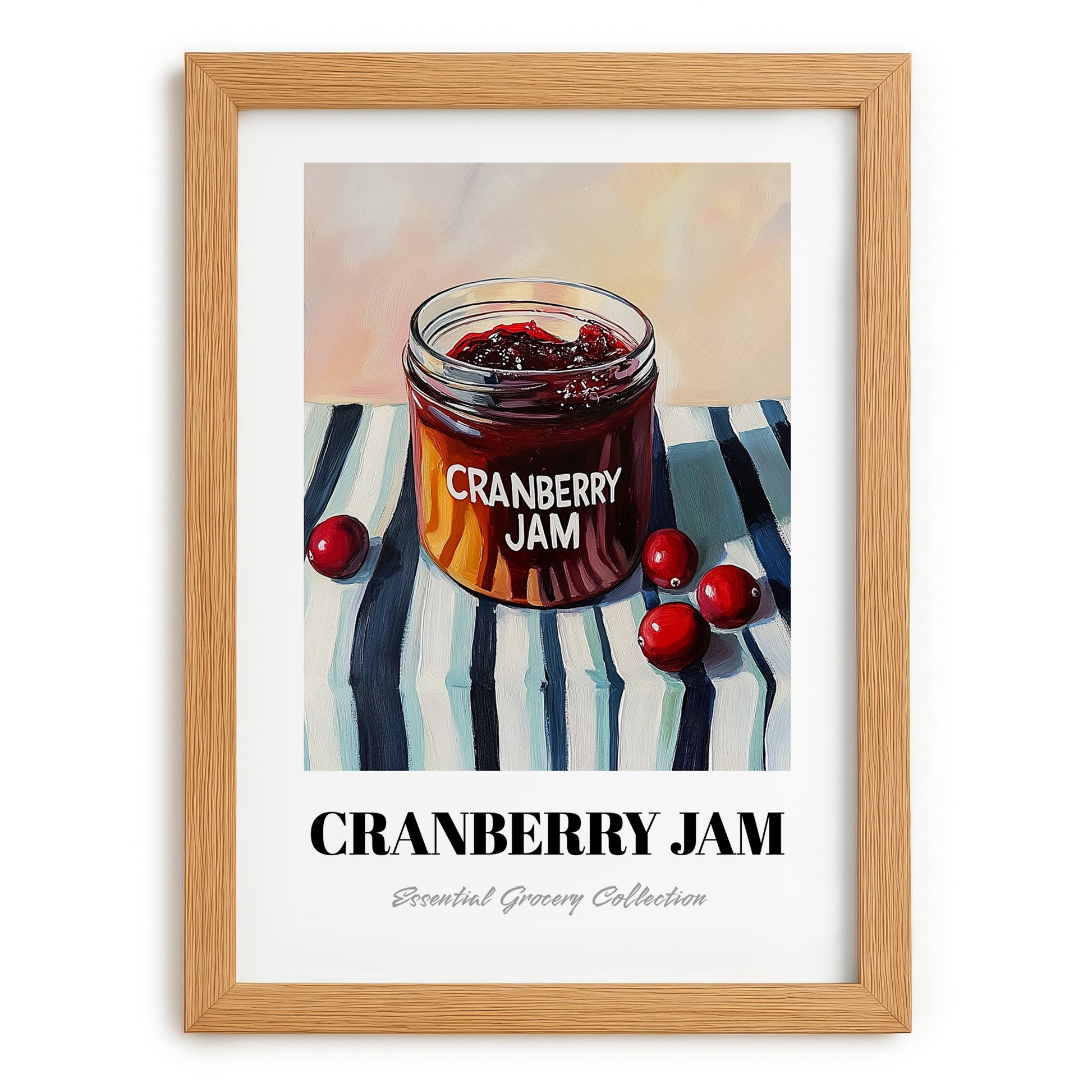 Cranberry Jam – on Striped Tablecloth, Jam Wall Poster, set in oak frame